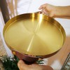 12 Inch Round Golden Tray with Brown Handle, Metal Vanity