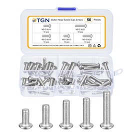DTGN 50Pcs M5-0.8x10/14/18/20/25mm Button Head Socket Cap Screws - 304 Stainless Steel Bolt Nut Set Washer Assortment Kit - Good for Road Bicycle, Mountain Bike, Auto