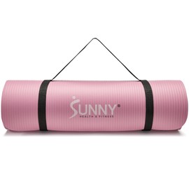 Sunny Health & Fitness Premium 1/2-Inch Extra Thick Exercise Yoga Mat Non-Slip High Density Pilates and Floor Workout Elastic Strap Portable with Carrying Strap - Pink - 74 x 24 Inches - SF-EM03-PK