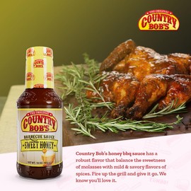Country Bob's Sweet Honey Barbecue Sauce 18 oz (Pack of 1) | Organic & Natural BBQ Sauce for Meat, Chicken, Fish & Pork | Perfect for Marinating, Sweet and Savory Flavor Grill Sauce (Gluten Free)
