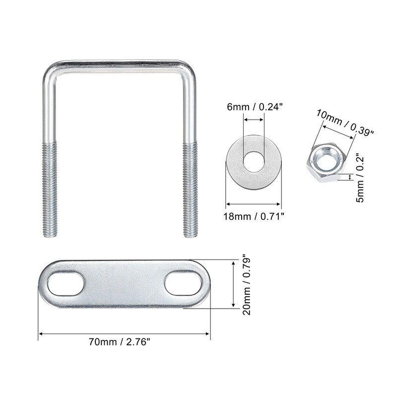 sourcing map M6 Square U-bolt Square Shackle Bolts 50 mm