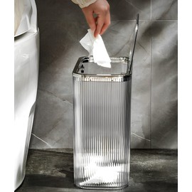 Sooyee Clear 14 Liter Bathroom Trash Can with Lid,3.9 Gallon Garbage Can with Press Type Lid,Trash Bin for Bathroom,Powder Room,Bedroom,Kitchen,Craft Room,Office