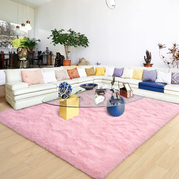 Ultra Soft Pink Rugs for Bedroom 5x8 Feet, Fluffy Shag Area Rugs for Living Room, Large Comfy Furry Rug for Girls Kids Baby Room Decor, Non Slip Nursery Rug Modern Indoor Fuzzy Floor Carpet