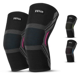 FEVAN 2er-Pack Knieschoner für Meniskus und Band, verstellbar, vollständige Patella-Kniebandage, Crossfit-Kniebandage, Uni, aus Neopren mit Silikon (Rosa, L)