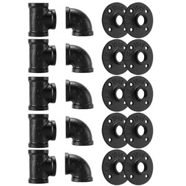 1,9 cm de compresión de tubo negro, 20 piezas, brida de piso/codo/pieza en T para estilo industrial vintage, bridas/codos/piezas en T con orificio ros