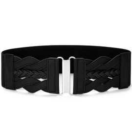 SANSTHS Vintage Stretchy Belt for Women, Womens Wide Elastic Belts for Dresses Coats, Fashion Womens Belts with Silver Buckle, Black XL
