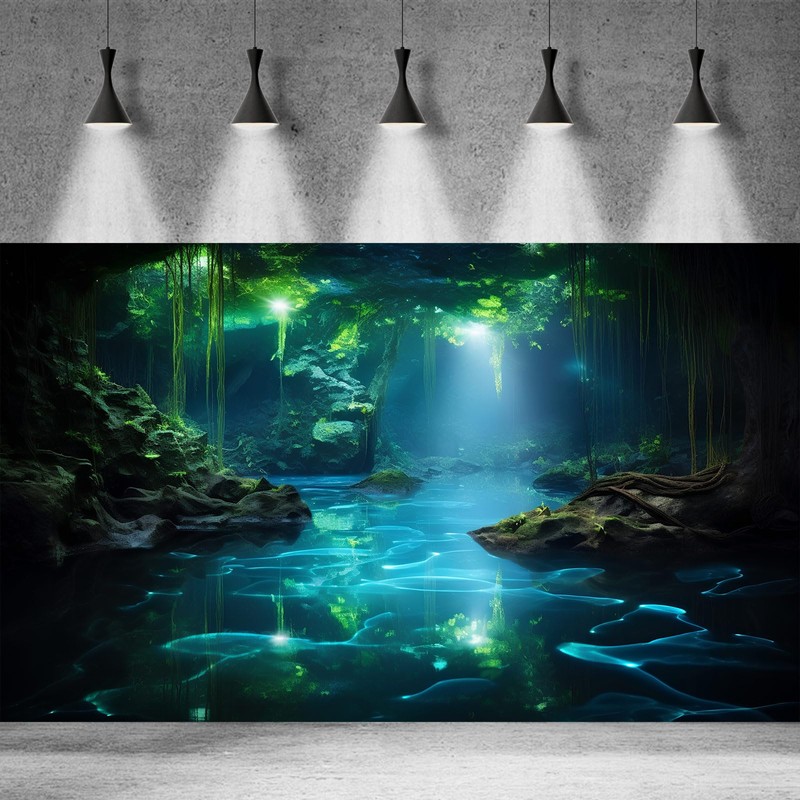 Cave Aquarium Background Underwater Cave with Light Beam Tranquil Stream