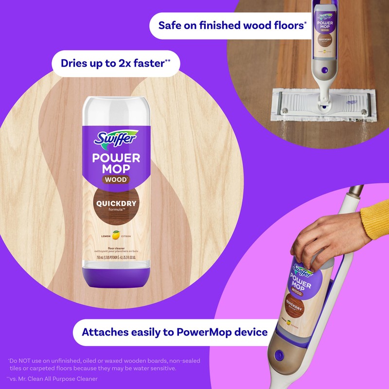 Swiffer Power Mop Wood Refill Solution, QuickDry Hardwood Floor Cleaner