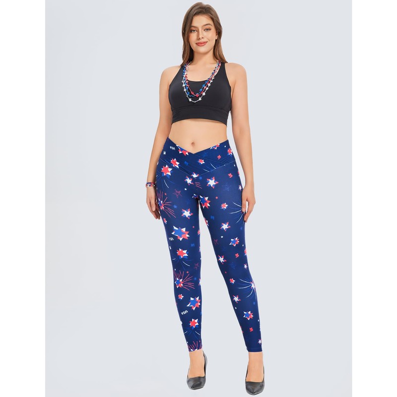 sissycos Women's 4th of July American Falg Crossover Leggings High