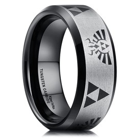 King Will 8mm Black Tungsten Rings for Men Women Wedding Bands Triforce Ring Matte Finished Comfort Fit 13