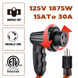 Locking 30A to 15A RV Adapter - NEMA 5-15P to L5-30R Power Converter, ETL Listed 125V for Camping/Home Backup, Secure Outdoor Use with Twist-Lock Connector
