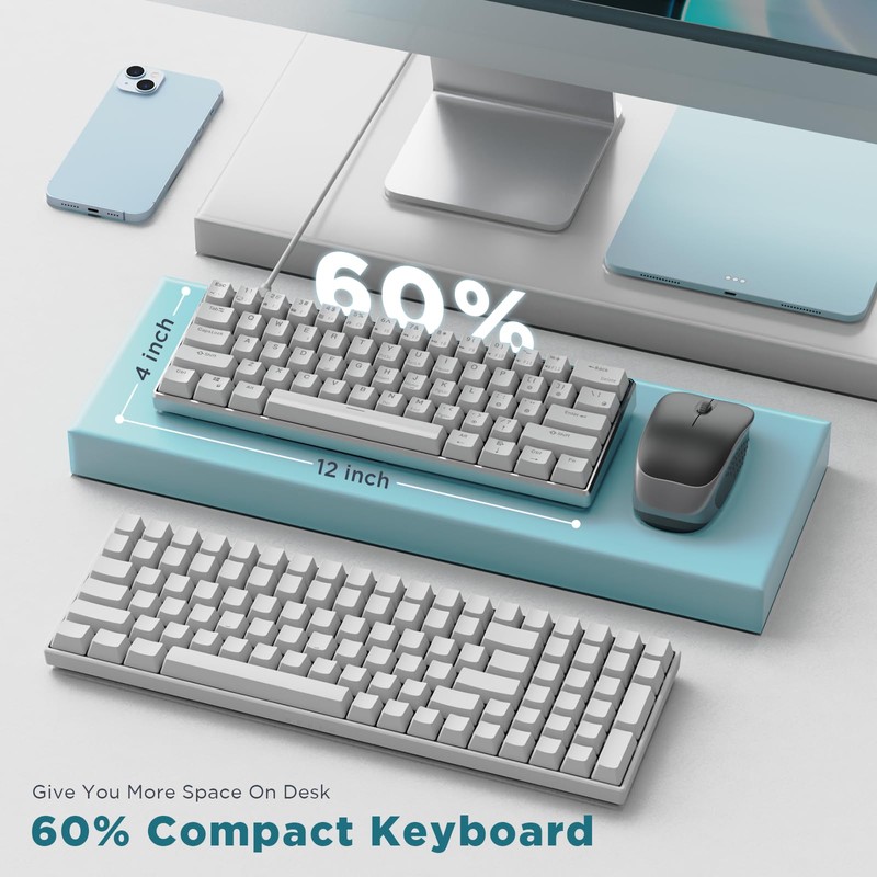RK ROYAL KLUDGE 60% Mechanical Keyboard RK61 CNC, Wired Gaming