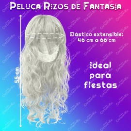 Peluca de Fantasía Rizos de Tamaño Largo para Eventos Bodas y Fiestas Pelo/Cabello Artificial Chino Estilo Hondulado de Color Plata Tipo Fantasía GRUP