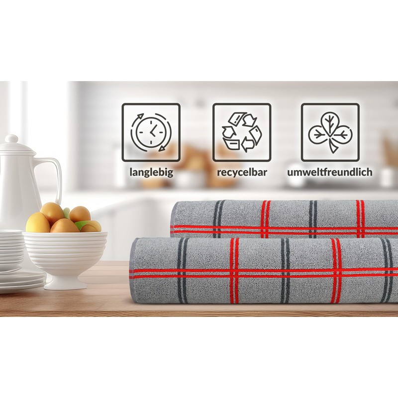 Lashuma Lyon Kitchen Hand Towels Grey Stone Set of 6
