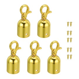 PATIKIL 0.8"x2" Stanchion Rope End Stopper, 5 Pack Cord End Caps Barrier Rope End Cap Snap Hooks for Crowd Control Queue Divider, Golden