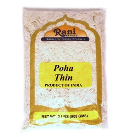 Rani Poha (Powa) Thin Cut (Flattened Rice) 32oz (2lbs) 908g Bulk ~ All Natural, Salt-Free | Vegan | No Colors | Gluten Friendly | Indian Origin