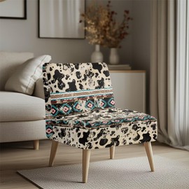 ZOUTAIRONG Milk Cow Print Slipper Chair Covers Armless Accent Chair Cover Aztec Home Decor Slipcovers Removable Western Couch Cover Small No Arms Sofa Cover