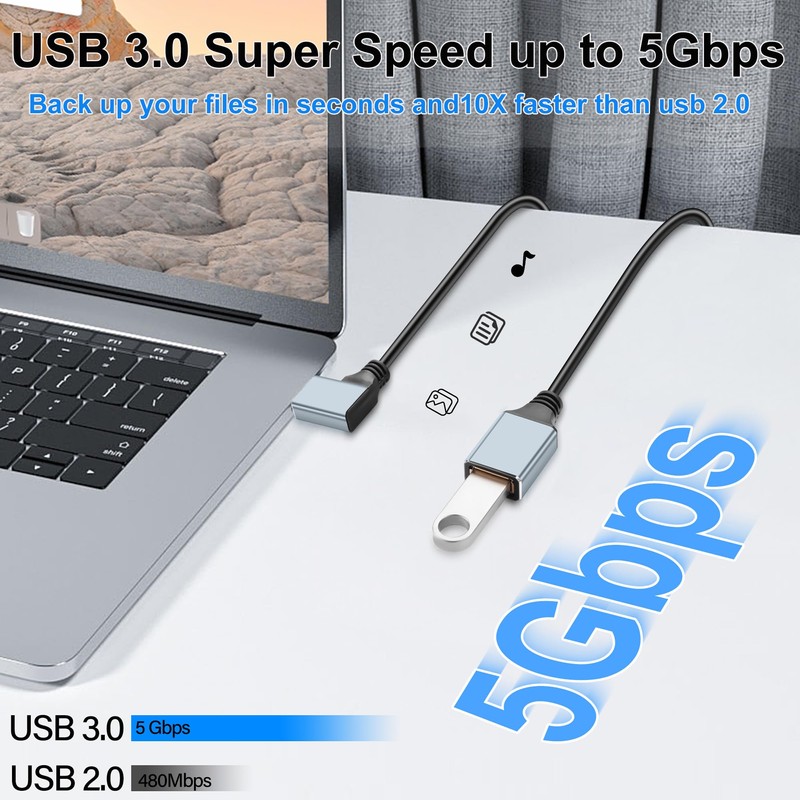 JSADZKJ 90 Degree USB-A 3.0 Short Cable,Left/Right Angle USB Male