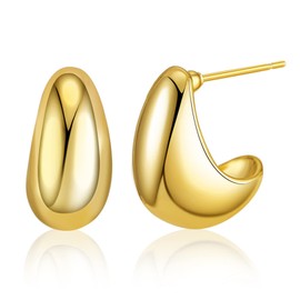 Teardrop Earrings Chunky Gold Earrings for Women Bottega Water Drop Earrings Large Oval Pull Through Hoop Earrings for Women Gifts for Christmas