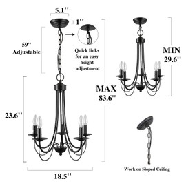 LALUZ Farmhouse Black Chandelier Small 5-Light Fixture with 2-Layer for Dining & Living Room, Bedroom, Kitchen and Foyer