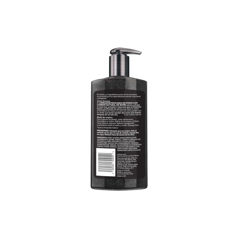 Bioré Limpiador Profundo de Poros con Carbon Natural, 200 ml