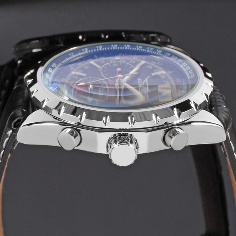 Men's Automatic Mechanical Watch with Leather Strap Fashion Wristwatch Calendar
