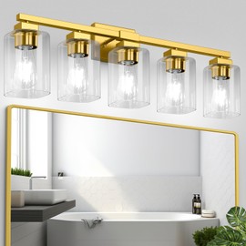 BesLowe 5-Light Bathroom Light Fixtures, Gold Bathroom Vanity Light, Bathroom Lighting Fixtures Over Mirror, Gold Bathrom Wall Lamp, Wall Lights for Living Room Bedroom Hallway