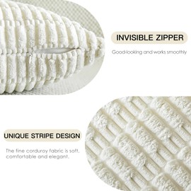 JOTOM Set of 2 Corduroy Soft Striped Cushion Covers 30x50 cm Boho Decorative Throw Pillow Covers Lumbar Cushion Case Couch Home Decor Pillowcases for Sofa Bedroom 12x20 Inch (Cream White)