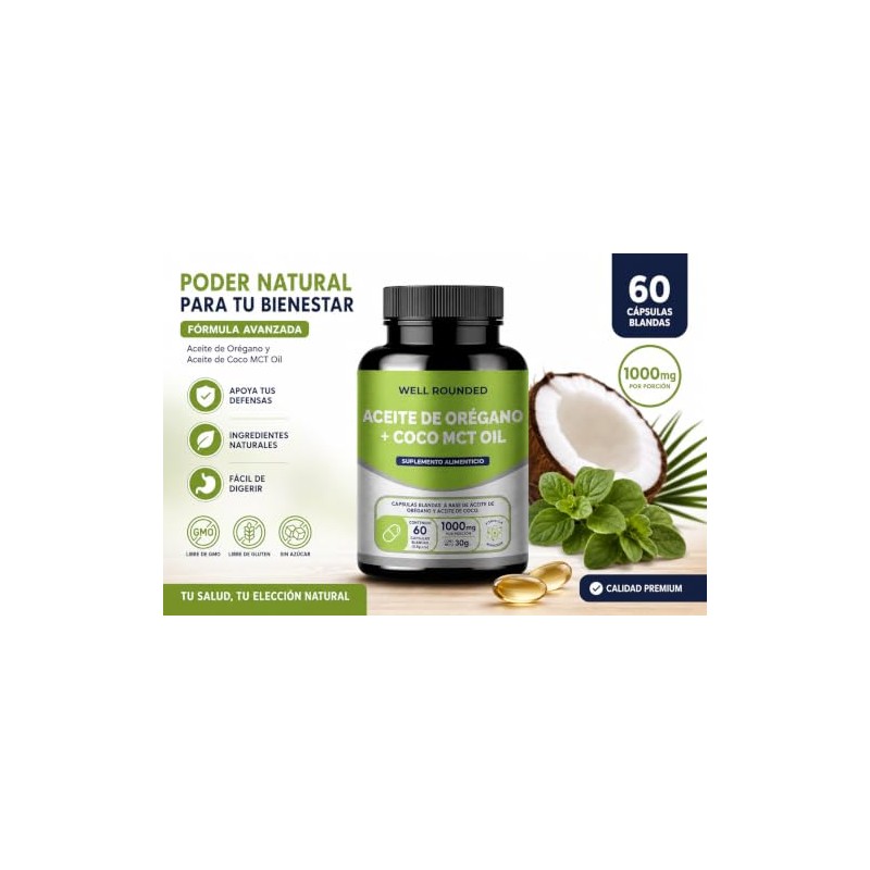 Aceite De Orégano Aceite De Coco 60 Capsulas (1000 mg