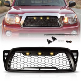 OLDANI New [Upgraded] Front Grille for Toyo-ta Tacoma 2005 2006 2007 2008 2009 2010 2011, with 3 LED Lights Bumper Hood Mesh Grill, Matte Black Bumper Grille Tacoma Accessories