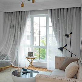 Loyala Star Curtains Blackout Curtains for Bedroom Double Layer Curtains Kids Curtains Cute Curtains Kids Blackout Curtains, Curtains 72 Inches Long 1 Panel, Grey Curtains, 42 X 72 Inches