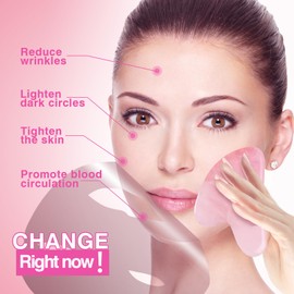 Gua Sha Tool Guasha Massage Tool 100% Natural Jade Stone for Face Care, Relieve Wrinkle Eye Puffiness Treatment, Back Spa (Pink)