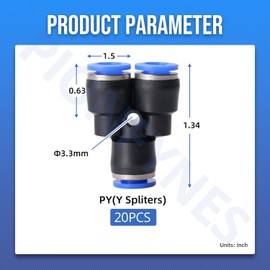 PIONFYNES 20PCS 1/4 Push to Connect Fittings Y Splitter, Pneumatic Fittings Quick Connect Air Hose Fittings (PY, 1/4" OD)