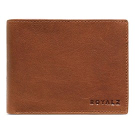 ROYALZ Leather wallet for men Etui with RFID protection - compact horizontal format case in vintage design, Color:Texas brown