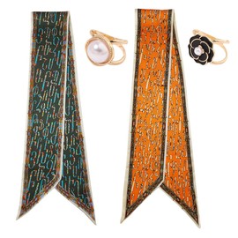 Pemilosci 4PCS Long Silk Head Hair Neck Belt Bag Scarf Scarves With Ring Clip Buckle For Women LST007