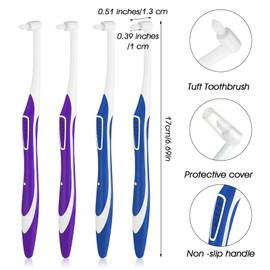 WLLHYF 4 Pcs Tuft Toothbrush Tufted Brush, Interspace Toothbrushes End-Tuft Tapered Trim Toothbrush Soft Trim Orthodontic Interdental Brushes for Detail Cleaning (2 Blue 2 Purple)