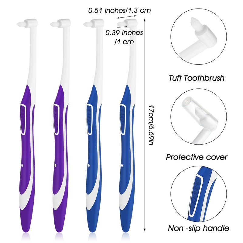 WLLHYF 4 Pcs Tuft Toothbrush Tufted Brush, Interspace Toothbrushes End-Tuft