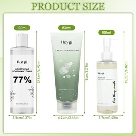 Heartleaf 77% Soothing Toner 100 ml, Heartleaf Pore Cleansing Foam 150 ml, Heartleaf Pore Control Cleansing Oil 100 ml, Quercetin Heartleaf Facial Cleanser Reduce Pore Toner Deep Cleanseing (Green-3)