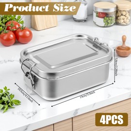 4 Pcs 304 Stainless Steel Bento Box 550ml/18.6oz Metal Lunch Containers Stainless Steel Food Storage Containers Metal Meal Prep Container with Lockable Clips for Work Picnic Camping, Leak Proof