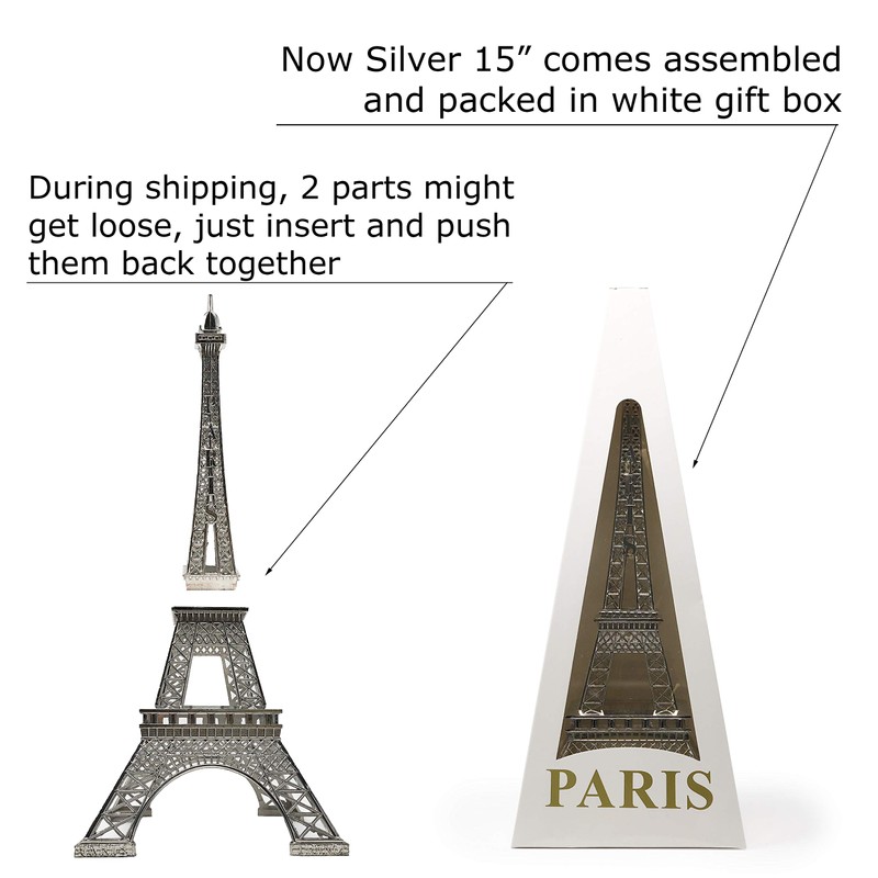 allgala 15" Eiffel Tower Statue Decor Alloy Metal, Silver