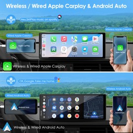 CARPURIDE 10.26 Inch Wireless/Wired Apple CarPlay, Android Auto and Mirror Link - 1600 * 600 IPS Touch Screen Portable Car Stereo, Bluetooth Audio, Siri, Navigation Car Screen for All Vehicles