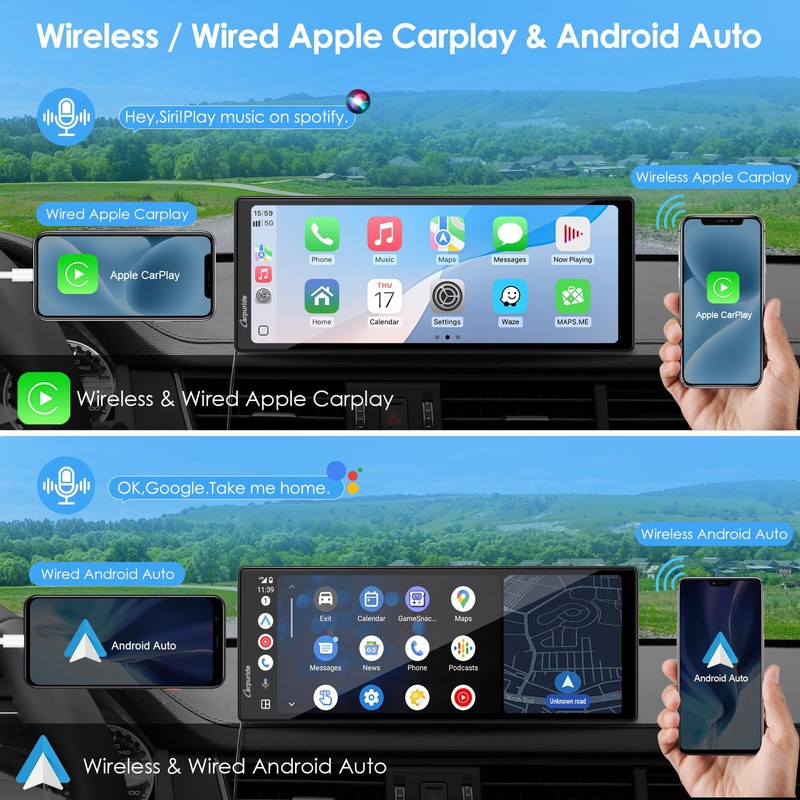 CARPURIDE 10.26 Inch Wireless/Wired Apple CarPlay, Android Auto and Mirror