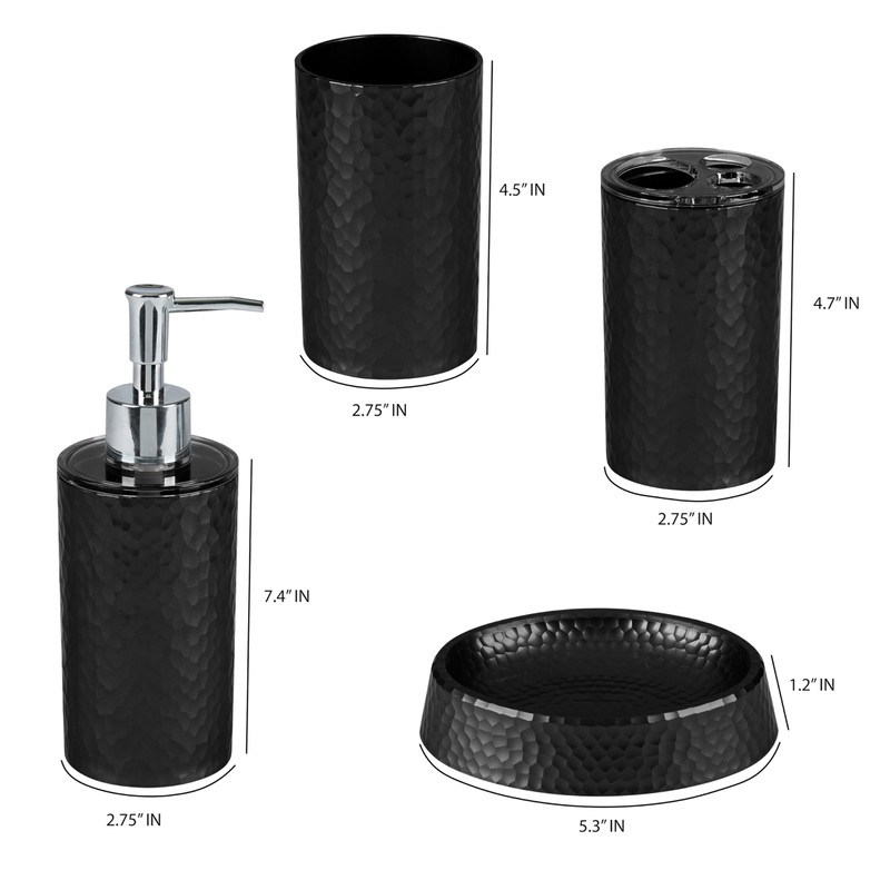 Bath Bliss Hammered Texture 4 Piece Bath Accessory Set in