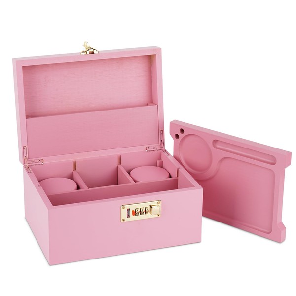 OZCHIN Large Bamboo Box with Combination Lock Decorative box for Home Locking Storage Bamboo Box (Pink)