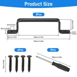 JIZZU Pack of 2 Vintage Cast Iron Door Handles 190 x 25 mm Black with 4 Screws for Gates, Barns and Shed Doors