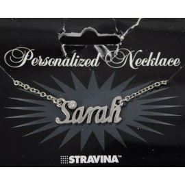 Stravina SARAH Name Silvertone Rhinestone 14.5" w 4.5" Multi Ring Ext Necklace