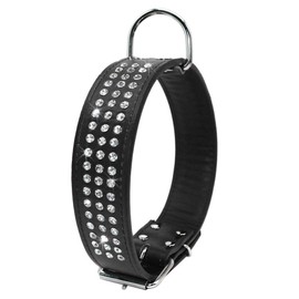 Berry Pet Rhinestones Dog Collar - 1.5" Width Leather Made with Sparkly Crystal Diamonds Studded - Shining Pet Appearance for Medium & Large Dog Walking,14.5"-18.5"(19.5),Black