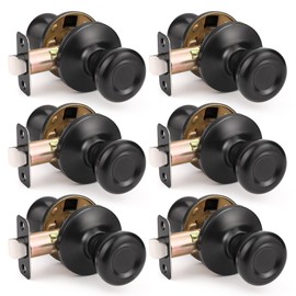 Brotima 6 Pack No Lock Passage Matte Black Door Knob, Tulip Style Knobs Without Locking for Interior/Exterior Use, Reversible for Right/Left Handed Door
