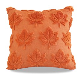 1 Pcs 18 x 18 Pillow Covers Fall Pillow Covers Soft Faux Fluffy Plush Accent Pillowcases Autumn Maple Leaf Design Dirt Proof 3D Embroidered Textured Cozy Throw Pillow Cover for Living Room Bedroom