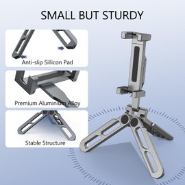 Phone Tripod Stand Foldable, PT-05 Pocket Cell Phone Tripod Mount Handle Smartphone Desk Stand Travel All in One Vlog Video Aluminium 2 Cold Shoe Small Size Lightweight Portable Stick